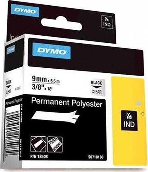 RhinoPRO Sabit Polyester Şerit 9mm x 5.5metre Şeffaf/Siyah