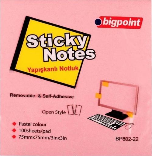 Yapışkanlı Not Kağıdı 75 mm x 75 mm Pembe 100 Yaprak (12 Li Paket)