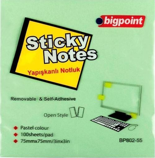 Yapışkanlı Not Kağıdı 75 mm x 75 mm Yeşil 100 Yaprak (12 Li Paket)