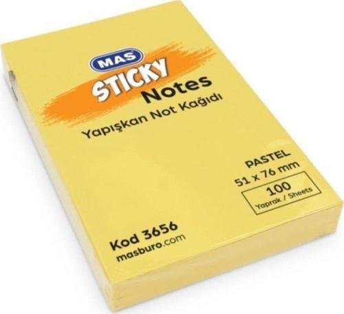 Yapışkanlı Not Kağıdı 100 Sayfa 51x76mm Pastel Sarı 3656 (12 Koçan)