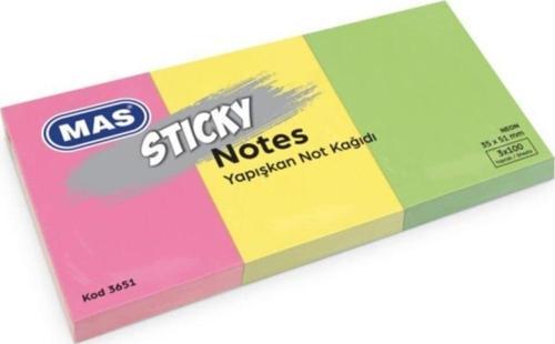 Yapışkanlı Not Kağıdı 3 Blok 100 Sayfa 35x51mm Neon 3651 (12 Koçan)