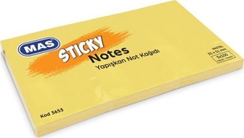 Yapışkanlı Not Kağıdı 3 Blok 100 Sayfa 35x51mm Pastel Sarı 3653 (12 Koçan)