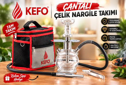 Kefo Trip Çantalı Çelik Nargile Takımı Sipsi Hediyeli