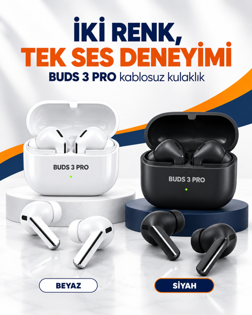 BUDS 3 PRO Bluetooth Kulaklık Kulak İçi Kablosuz Kulaklık Şarj Kutulu Dokunmatik Kontrollü BEYAZ