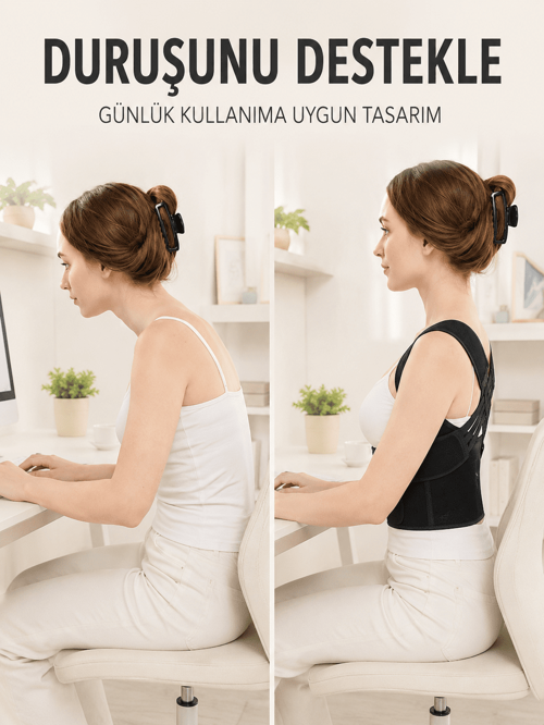 Dik Duruş Postür Korsesi Ayarlanabilir Çapraz Lastikli Sırt Bel Desteği