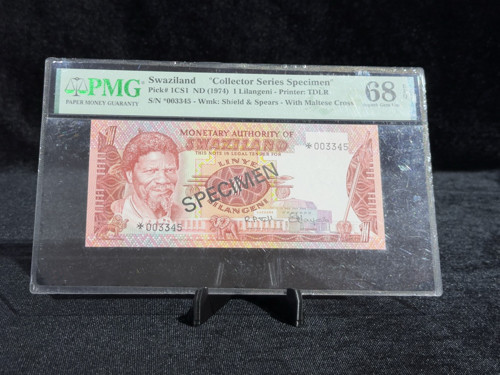 TOP POP SVAZİLAND 1974 – 1 LİLANGENİ SPECIMEN | PMG 68 EPQ | PICK#1CS1