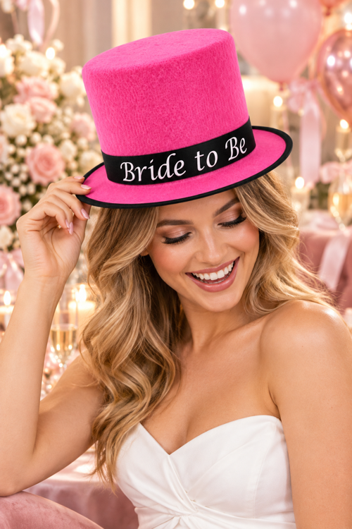 Bride To Be Pembe Silindir Şapka Siyah Yazılı Şeritli Bekarlığa Veda Gelin Parti Aksesuarı