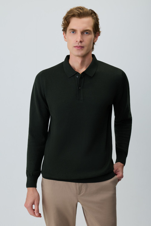 Erkek Haki Basic Polo Yaka Dynamic Fit Rahat Kesim Triko