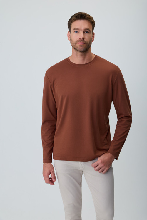 Erkek Kiremit Bisiklet Yaka Rayon Sweatshirt