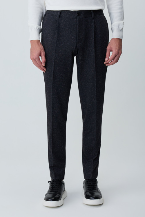 Erkek Siyah Poliviskon Trend Desenli Slim Fit Lastikli Pantolon