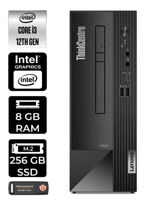 ThinkCentre Neo 50S i3 12100 8GB RAM 256GB SSD W11HOME 11SX002VTX MASAÜSTÜ PC & PER4 BELLEK