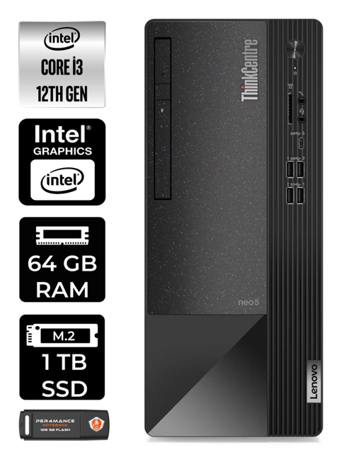 ThinkCentre NEO 50T i3 12100 64GB RAM 1TB SSD FDOS 11SC001ATX MASAÜSTÜ PC & PER4 BELLEK
