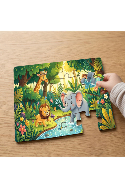 Safari Hayvanları Tasarımlı 24 Parça Ahşap Çocuk Puzzle