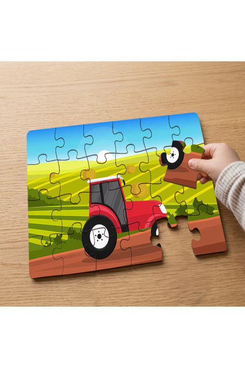 Bahçede Traktör Tasarımlı 24 Parça Ahşap Çocuk Puzzle MPK0066