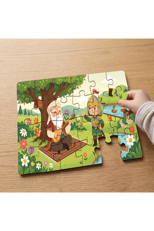 Saz Çalan Sevimli Dede Tasarımlı 24 Parça Ahşap Çocuk Puzzle