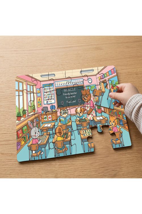 Sınıfta Mutlu Öğrenciler Tasarımlı 24 Parça Ahşap Çocuk Puzzle