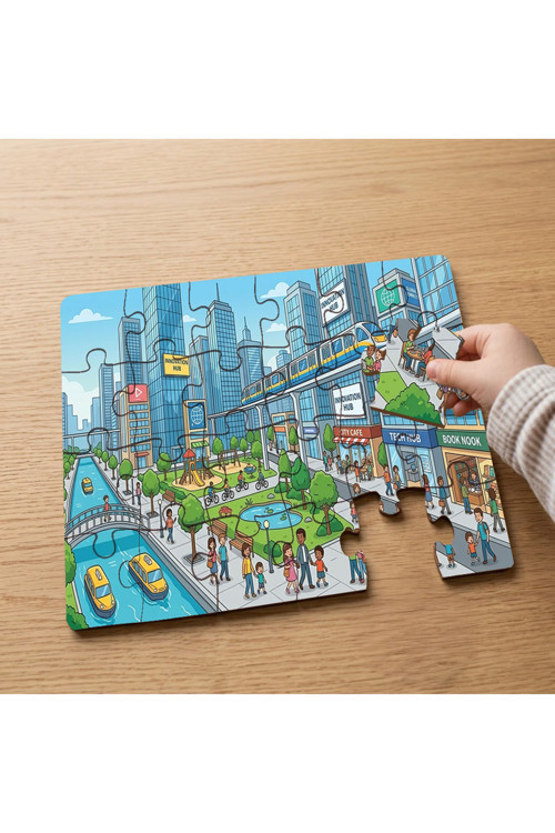 Modern Şehir - Yüksek Binalar Tasarımlı 24 Parça Ahşap Çocuk Puzzle