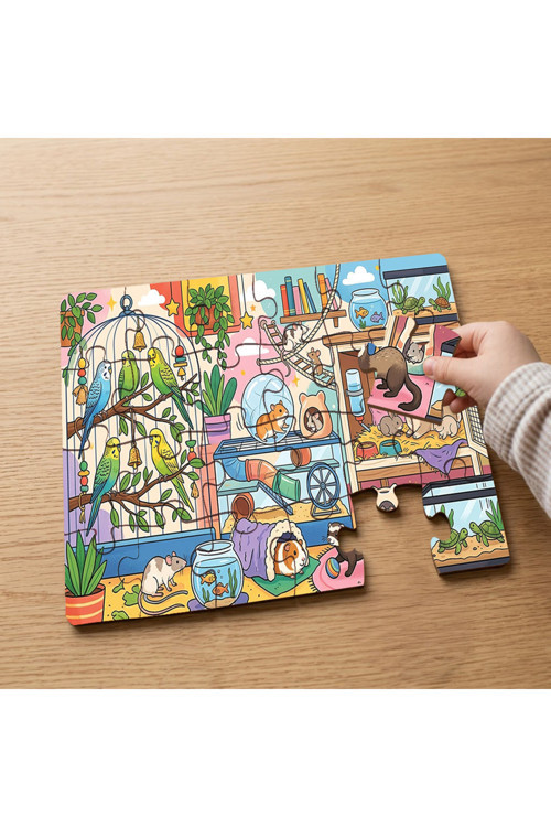 Petshopta Mutlu Hayvanlar Tasarımlı 24 Parça Ahşap Çocuk Puzzle