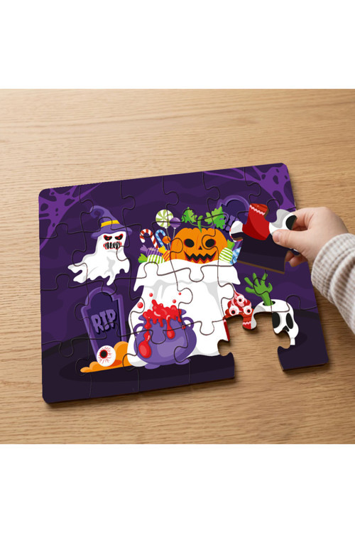 Cadılar Bayramı Tasarımlı 24 Parça Ahşap Çocuk Puzzle