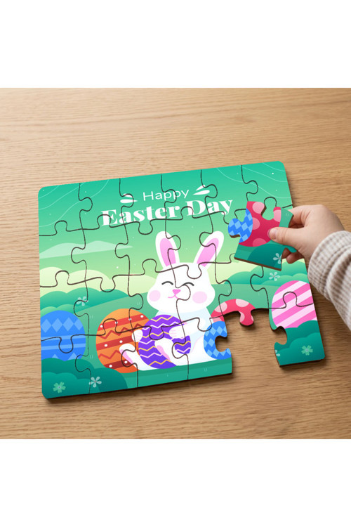 Happy Easter Day Tasarımlı 24 Parça Ahşap Çocuk Puzzle