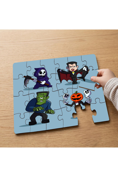 Cadılar Bayramı Karakterleri Tasarımlı 24 Parça Ahşap Çocuk Puzzle