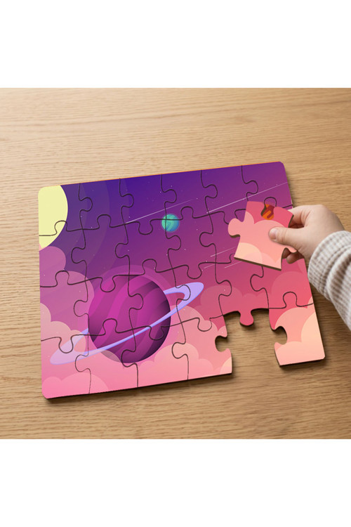 Gezegenler - Güneş - Galaksi Tasarımlı 24 Parça Ahşap Çocuk Puzzle MPK0024