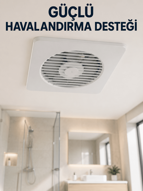Dekoratif Banyo ve Mutfak Aspiratörü 150 mm 20,8 x 20,8 cm 20 W Havalandırma Fanı