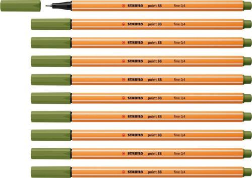 İnce Keçe Uçlu Kalem 88 Point 0.4 MM Yosun Yeşili Fineliner Kalem (10 Lu Paket)