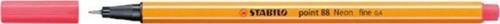 Keçe Uçlu İnce Kalem 88 Point 0.4 MM Fosforlu Kırmızı 88/040 (10 Lu Paket)