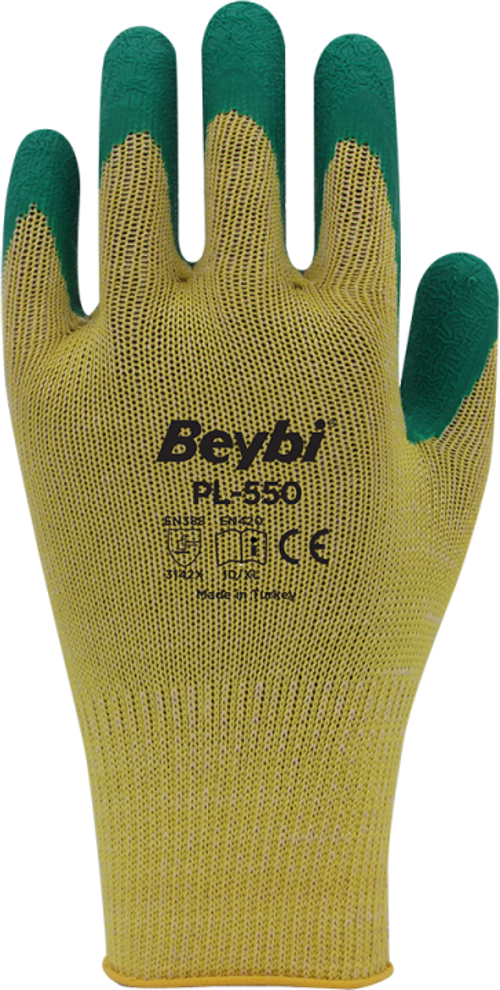 PL550 10 Beden 12li Nitril Pamuk Örme Eldiveni (3142X) Sarı Yeşil