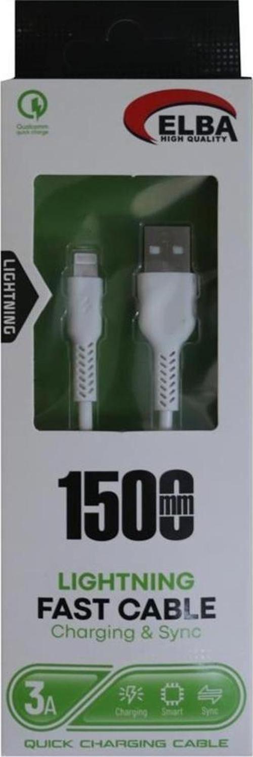 Elb38-L1 1,5Mt  iPhone Lightning Beyaz 3A Hızlı Şarj Kablosu