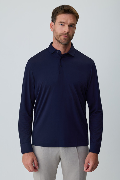 Erkek Lacivert Polo Yaka Rayon Sweatshirt