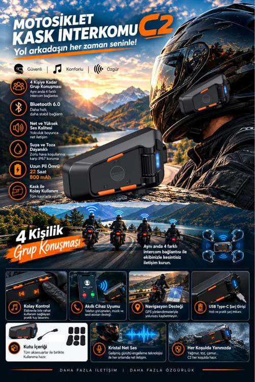 Universal Çoklu Bağlantı Intercom Motosiklet Kask Kulaklığı Bluetooth 6.0 FM Radyolu Kulaklık 520 Mt