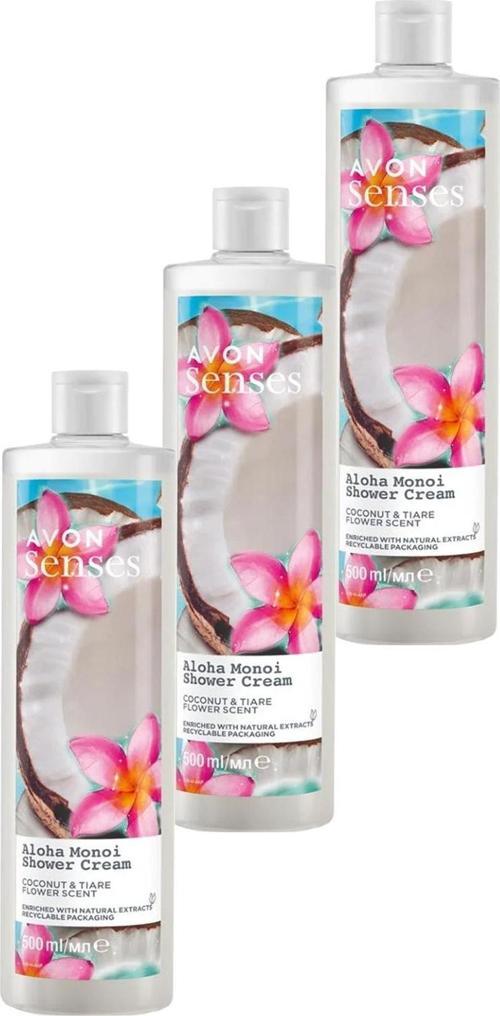 Senses Aloha Monoi Tiare Çiçeği ve Hindistan Cevizi Kokulu Krem Duş Jeli 500 Ml. Üçlü Set