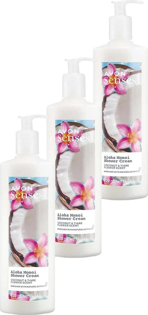 Senses Aloha Monoi Tiare Çiçeği ve Hindistan Cevizi Kokulu Krem Duş Jeli 720 Ml. Üçlü Set