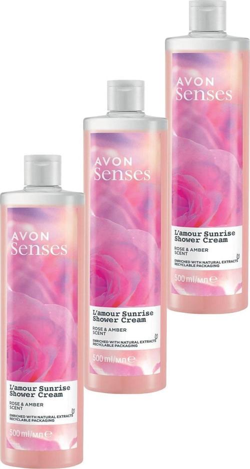 Senses L'amour Sunrise Gül ve Amber Kokulu Krem Duş Jeli 500 Ml. Üçlü Set