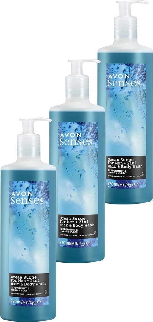 Senses Ocean Surge Nane ve Deniz Kokulu Saç ve Vücut için Erkek Duş Jeli 720 Ml. Üçlü Set