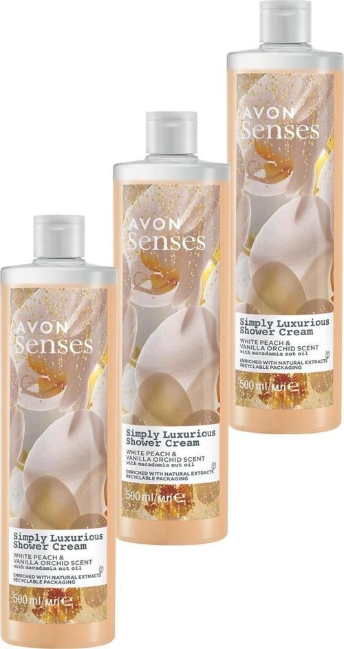 Senses Simply Luxurious Beyaz Şeftali ve Vanilya Kokulu Krem Duş Jeli 500 Ml. Üçlü Set