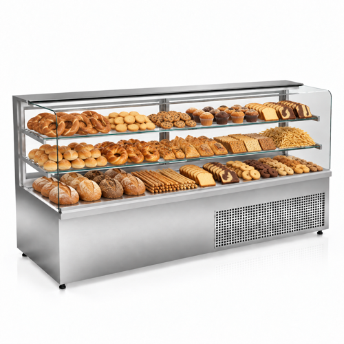 Nötr Düz Camlı Teşhir Dolabı 200 Cm 480 Litre
