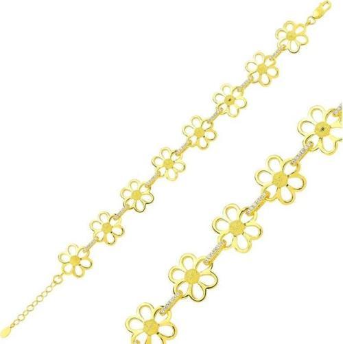 925 Ayar Gümüş Gold Sarı Papatya Bileklik