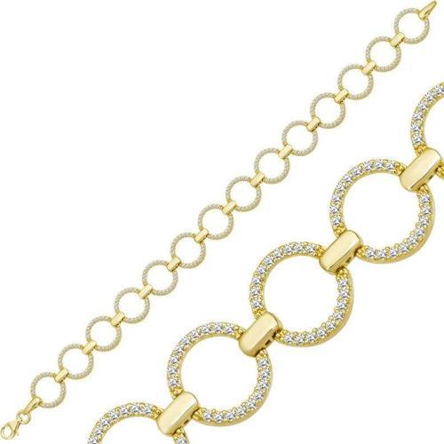 925 Ayar Gümüş Gold Yuvarlak Taşlı Kadın Bileklik