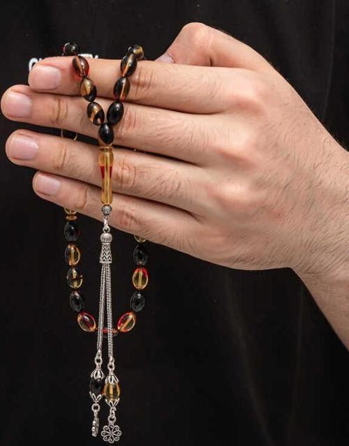 Gümüş Püskül Sıkma Kehribar Tesbih