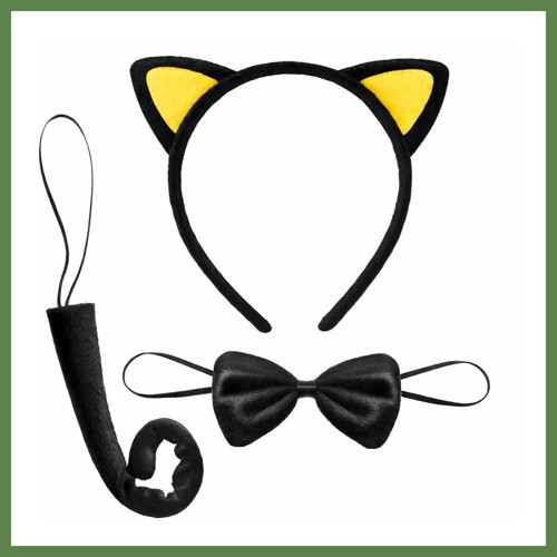 HOBİBAHÇEM Sarı Kulaklı Kedi Kostüm Seti ? Taç Papyon Kuyruk 3 Parça HB006