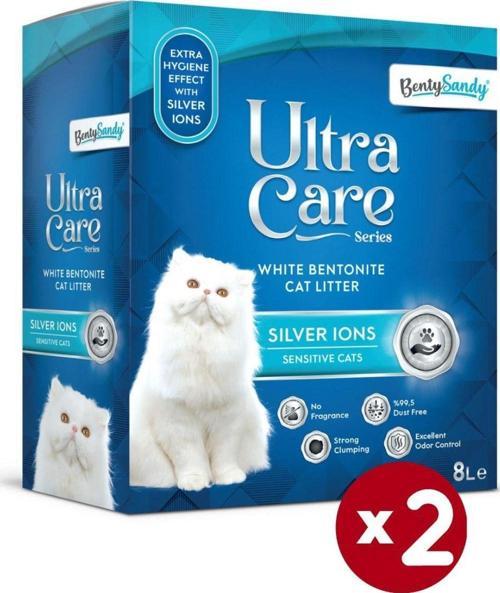Ultra Care Series Hassas Kediler Için Gümüş Iyonlu Topaklanan Ince Taneli Kedi Kumu 8lx2
