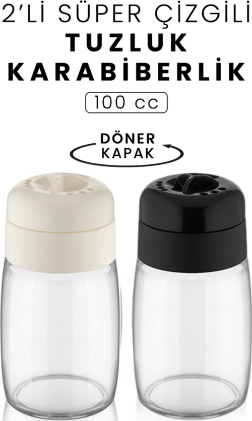 2 Adet 100 ML Döner Kapaklı Cam Baharatlık Takımı MIT1090