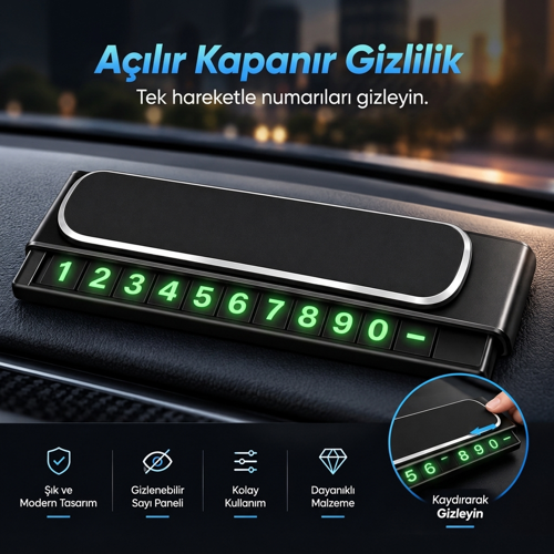 Premium Açılır Kapanır Araç İçi Fosforlu Telefon Numaratörü Park Numarası – Oto Park Kartı