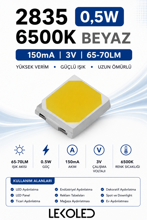 2835 0,5W 6500K BEYAZ 150mA 3V SMD LED 25000 adet