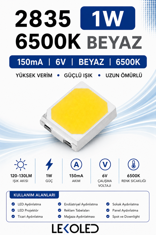 2835 1W 150mA 6V BEYAZ 6500K SMD LED 26000 adet