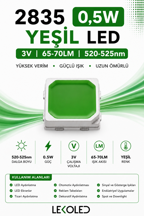 2835 Green LED Chip 3V 150mA 0,5W | Yeşil SMD LED 25000 adet