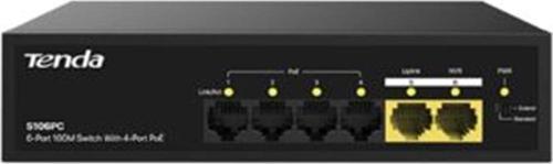 S106PC 6 Port 4 Port Poe+ 10-100 Mbps + 2 Port Uplink Switch Çelik Kasa Rack Mount